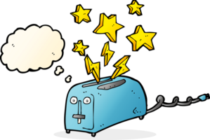 cartoon sparking toaster with thought bubble png