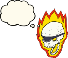 cartoon flaming pirate skull with thought bubble png