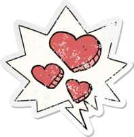 cartoon love hearts with speech bubble distressed distressed old sticker png