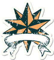 worn old sticker with banner of a star png