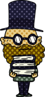 cartoon worried man with beard and stack of books png