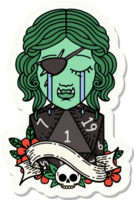 sticker of a crying orc rogue character face with natural one D20 roll png