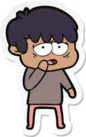 sticker of a cartoon exhausted boy png