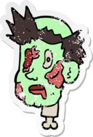 pegatina angustiada de una cabeza de zombie de dibujos animados png