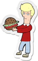 pegatina de un hombre de dibujos animados comiendo hamburguesa png