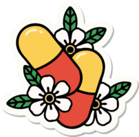 sticker of tattoo in traditional style of pills and flowers png