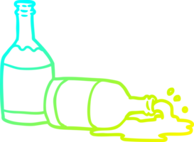 cold gradient line drawing of a beer bottles with spilled beer png