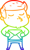 rainbow gradient line drawing of a cartoon model guy pouting png