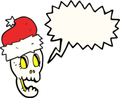 hand drawn speech bubble cartoon christmas hat on skull png