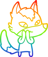 arco iris degradado línea dibujo de un simpático dibujos animados lobo png