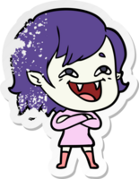 adesivo angustiado de uma garota vampira rindo de desenho animado png