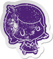 distressed old cartoon sticker of a cute kawaii girl png