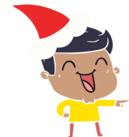 hand drawn flat color illustration of a man laughing wearing santa hat png