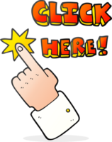 hand drawn cartoon click here sign with finger png