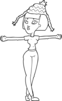 hand drawn black and white cartoon woman wearing hat png