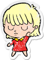 distressed sticker of a cartoon woman png