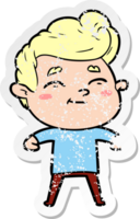 distressed sticker of a happy cartoon man png