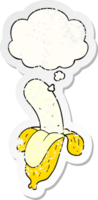 cartoon banana with thought bubble as a distressed worn sticker png