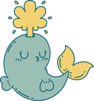 illustration d'un personnage de baleine éjacule heureux de style tatouage traditionnel png