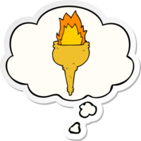 cartoon flaming torch with thought bubble as a printed sticker png