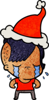 hand dragen texturerad tecknad serie av en gråt flicka bär santa hatt png