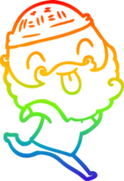 rainbow gradient line drawing of a running man with beard sticking out tongue png