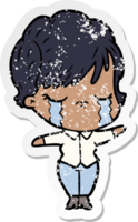 distressed sticker of a cartoon woman crying png