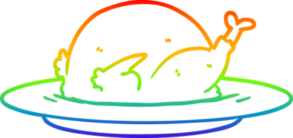 rainbow gradient line drawing of a cartoon cooked turkey png