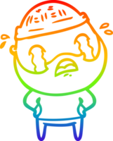 rainbow gradient line drawing of a cartoon bearded man crying png