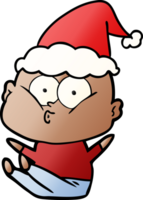 hand drawn gradient cartoon of a bald man staring wearing santa hat png