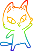 rainbow gradient line drawing of a confused cartoon cat png