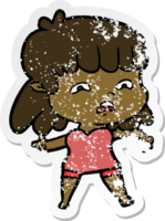 distressed sticker of a cartoon worried woman png