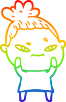 rainbow gradient line drawing of a cartoon woman png