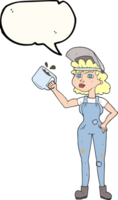 hand drawn speech bubble cartoon woman in dungarees png