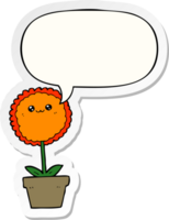 desenho animado flor com discurso bolha adesivo png