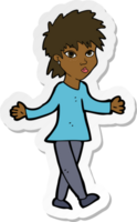 sticker of a cartoon woman shrugging shoulders png