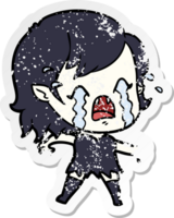 distressed sticker of a cartoon crying vampire girl png