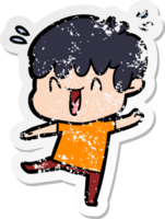 distressed sticker of a cartoon laughing boy png