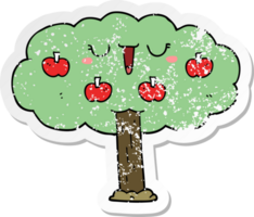 distressed sticker of a cartoon apple tree png