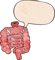 cartoon repaired intestines with speech bubble in retro texture style png