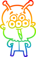 rainbow gradient line drawing of a happy cartoon alien png