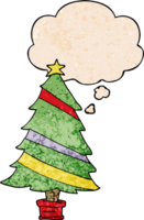 cartoon christmas tree with thought bubble in grunge texture style png