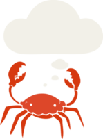 cartoon crab with thought bubble in retro style png