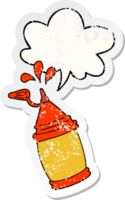 dibujos animados salsa de tomate botella con habla burbuja afligido afligido antiguo pegatina png