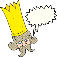 hand- getrokken grappig boek toespraak bubbel tekenfilm koning met reusachtig kroon png