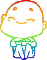 rainbow gradient line drawing of a happy cartoon bald man png