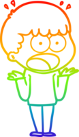 rainbow gradient line drawing of a cartoon shocked man png