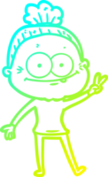 frio gradiente linha desenhando do uma desenho animado feliz velho mulher png