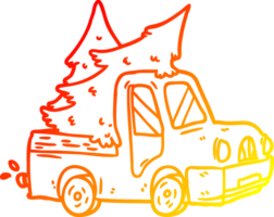 warm gradient line drawing of a pickup truck carrying christmas trees png