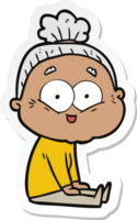 sticker of a cartoon happy old woman png